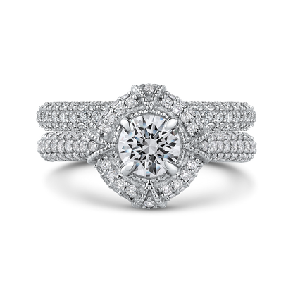 Round Diamond Cathedral Style Halo Engagement Ring in 14K White Gold