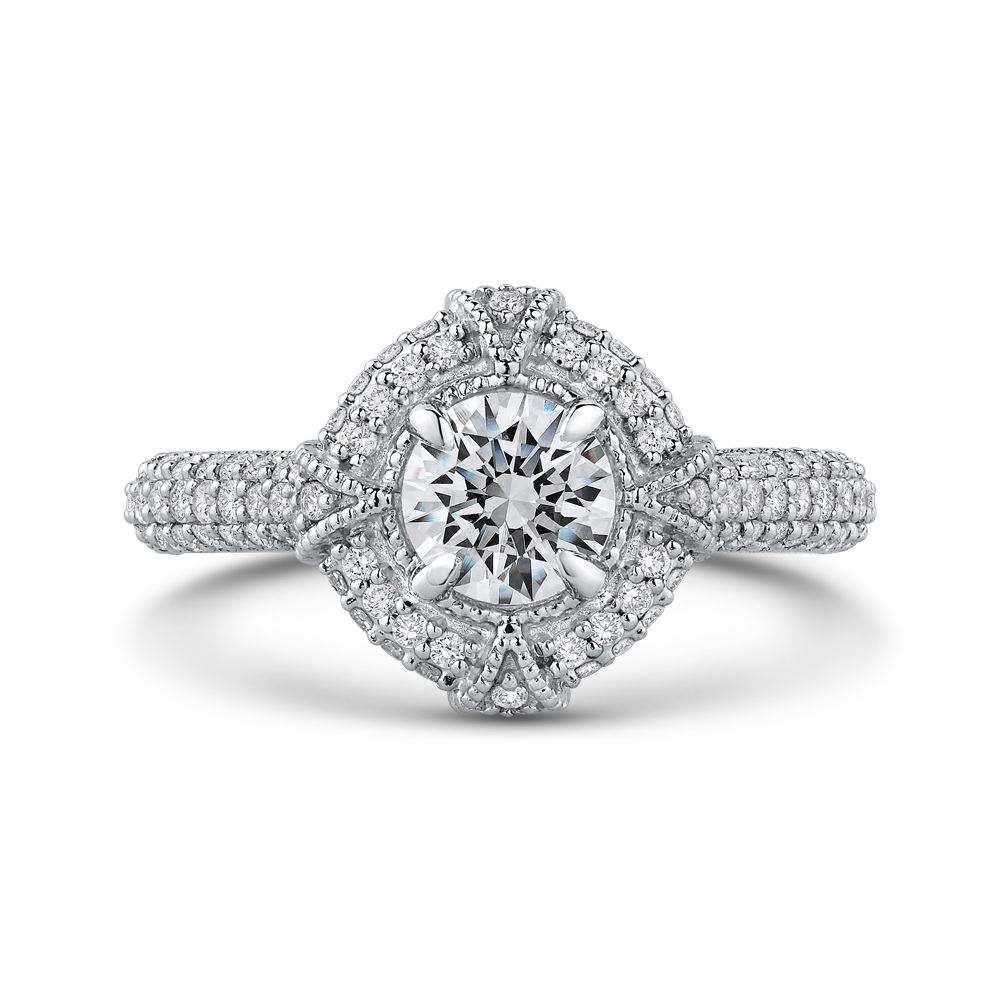 Round Diamond Cathedral Style Halo Engagement Ring in 14K White Gold