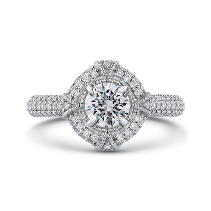 Round Diamond Cathedral Style Halo Engagement Ring in 14K White Gold