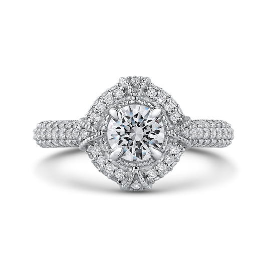 Round Diamond Cathedral Style Halo Engagement Ring in 14K White Gold