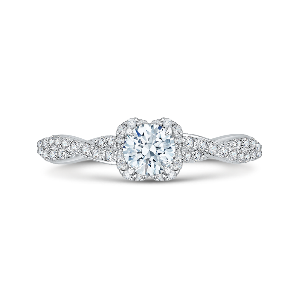 Round Diamond Floral Engagement Ring in 14K White Gold