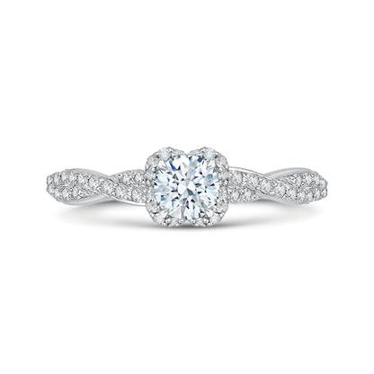 Round Diamond Floral Engagement Ring in 14K White Gold