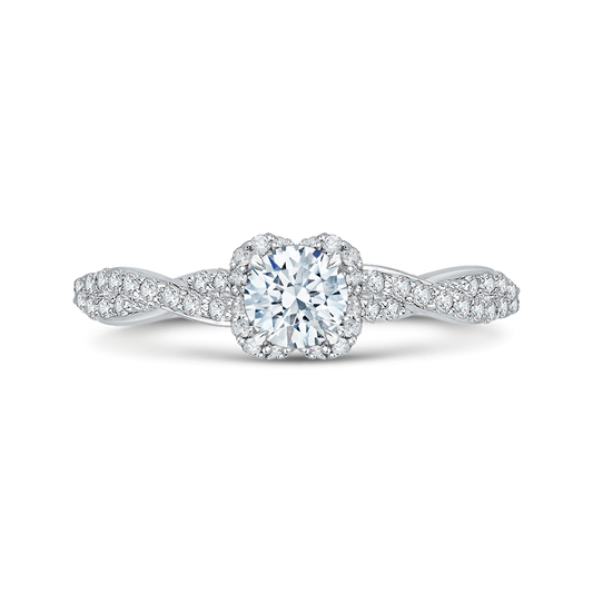 Round Diamond Floral Engagement Ring in 14K White Gold