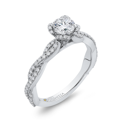 Round Diamond Floral Engagement Ring in 14K White Gold