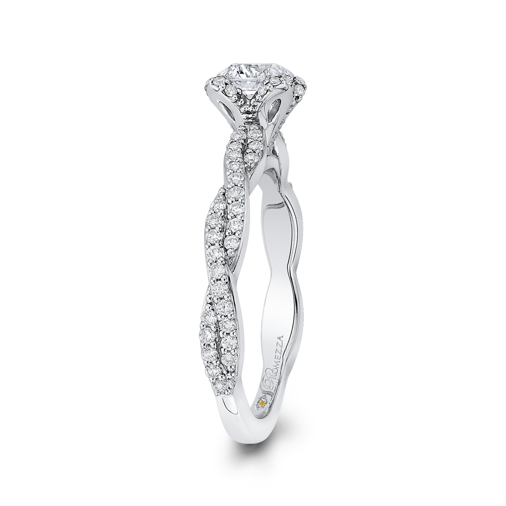 Round Diamond Floral Engagement Ring in 14K White Gold