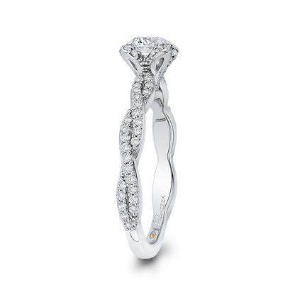 Round Diamond Floral Engagement Ring in 14K White Gold