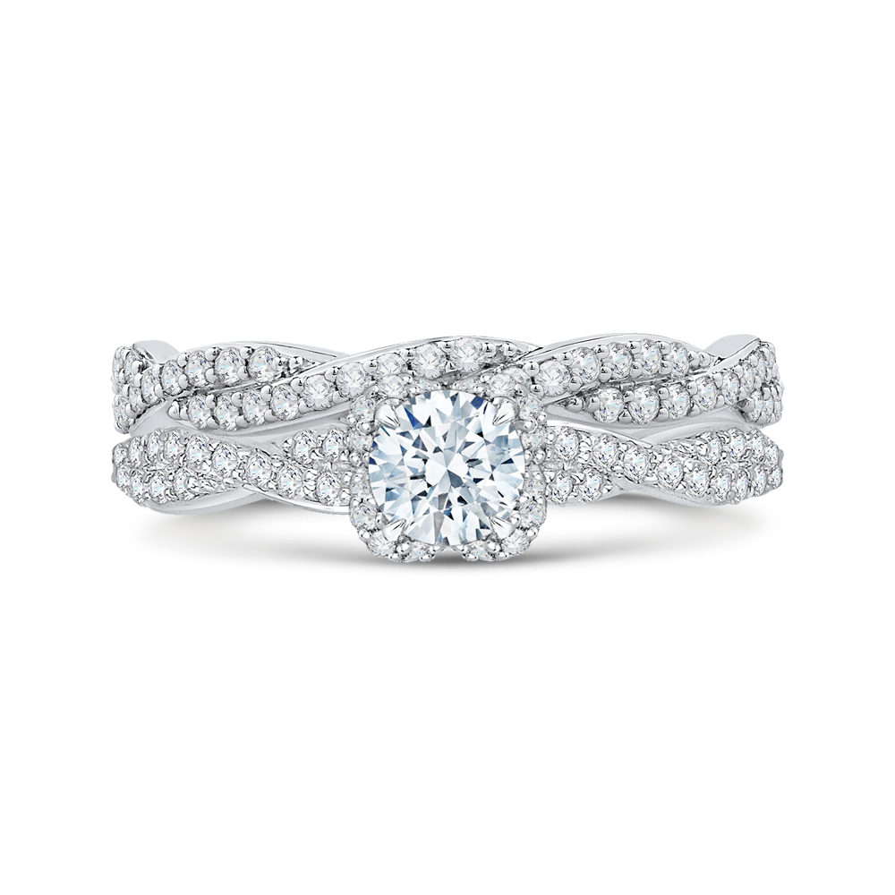 Round Diamond Floral Engagement Ring in 14K White Gold