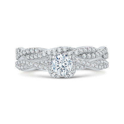 Round Diamond Floral Engagement Ring in 14K White Gold