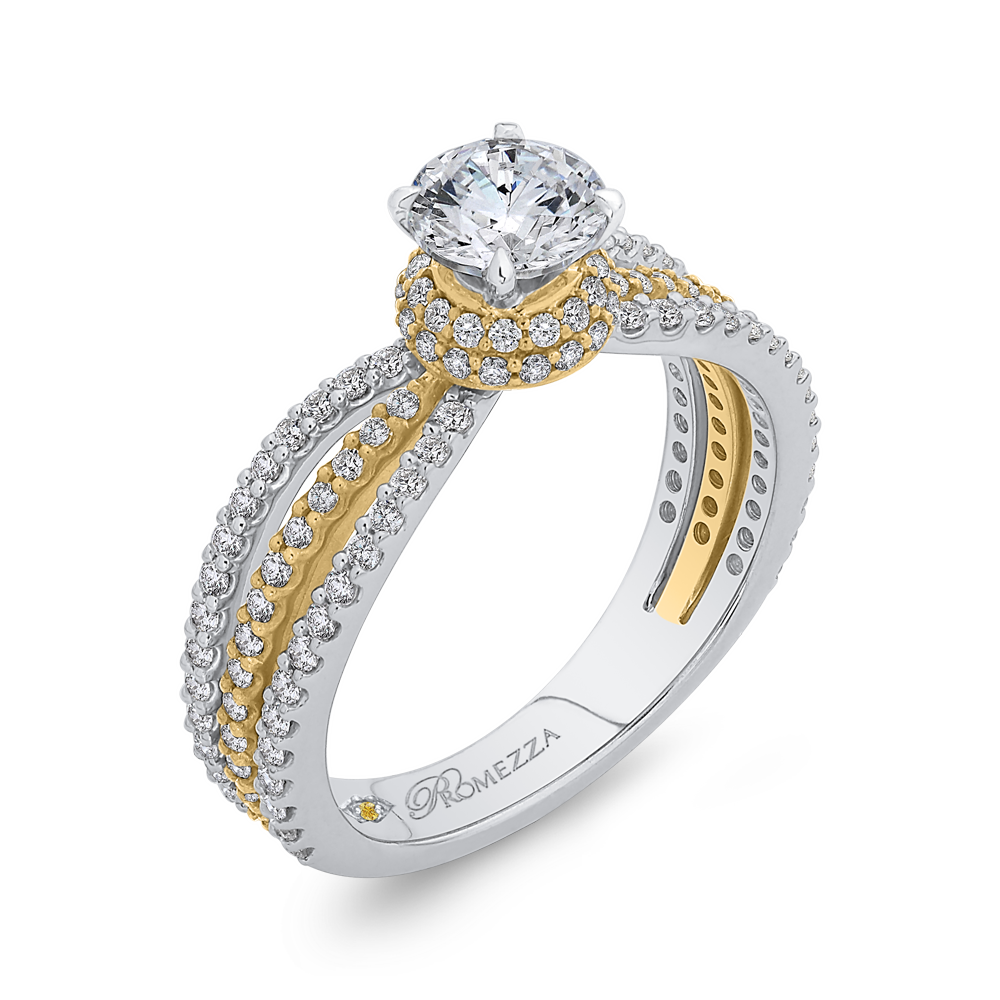 Split Shank Round Diamond Engagement Ring in 14K Two Tone Gold