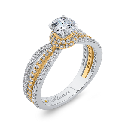 Split Shank Round Diamond Engagement Ring in 14K Two Tone Gold