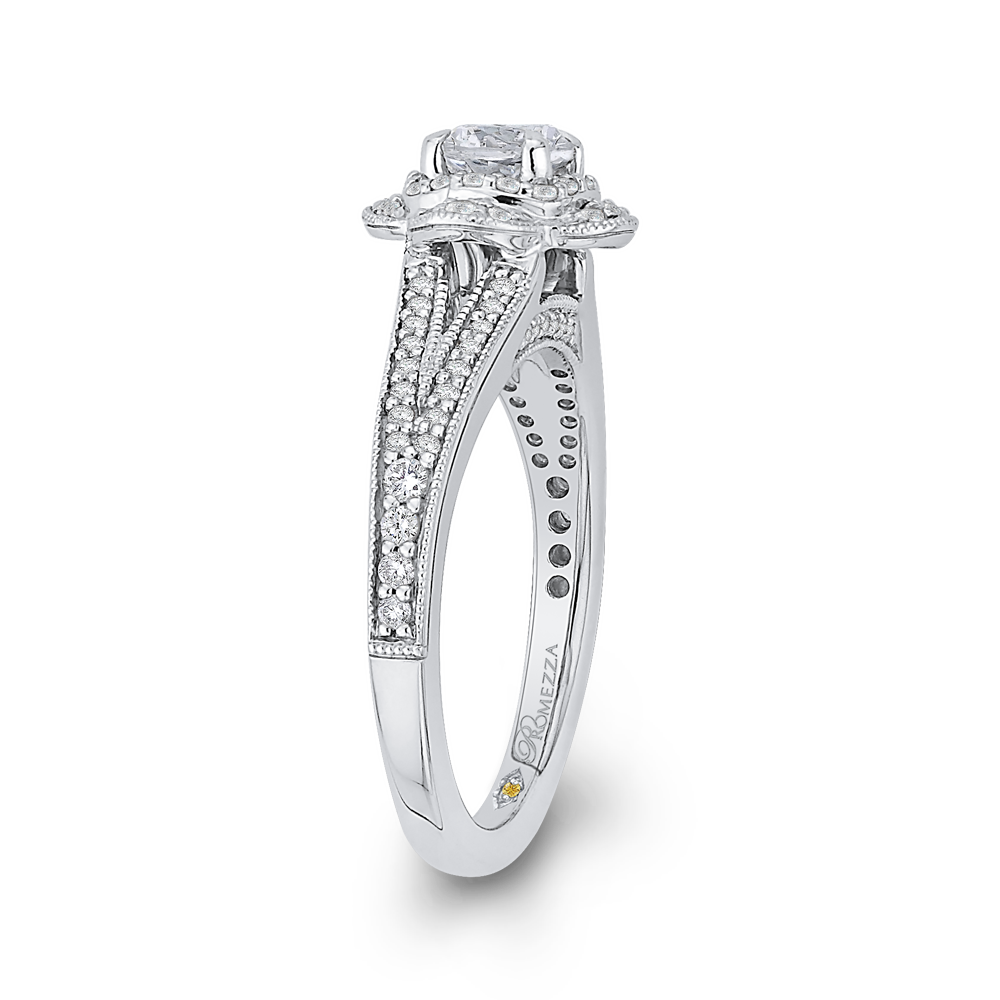 Split Shank Round Diamond Halo Engagement Ring in 14K White Gold