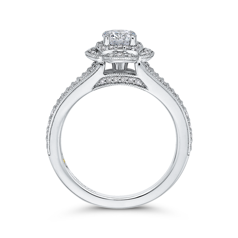 Split Shank Round Diamond Halo Engagement Ring in 14K White Gold