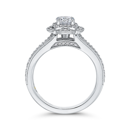 Split Shank Round Diamond Halo Engagement Ring in 14K White Gold