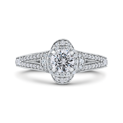 Split Shank Round Diamond Halo Engagement Ring in 14K White Gold