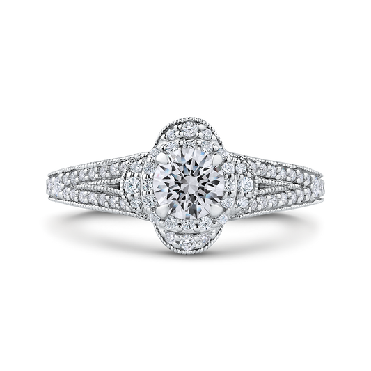 Split Shank Round Diamond Halo Engagement Ring in 14K White Gold