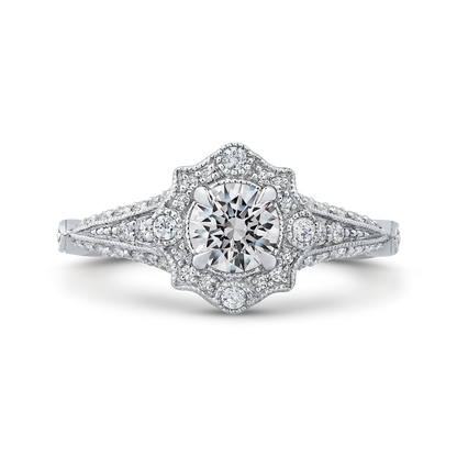 Round Diamond Vintage Halo Vintage Engagement Ring in 14K White Gold