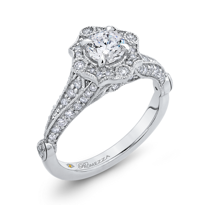 Round Diamond Vintage Halo Vintage Engagement Ring in 14K White Gold