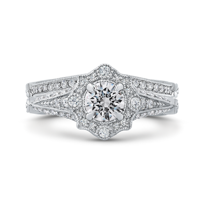 Round Diamond Vintage Halo Vintage Engagement Ring in 14K White Gold