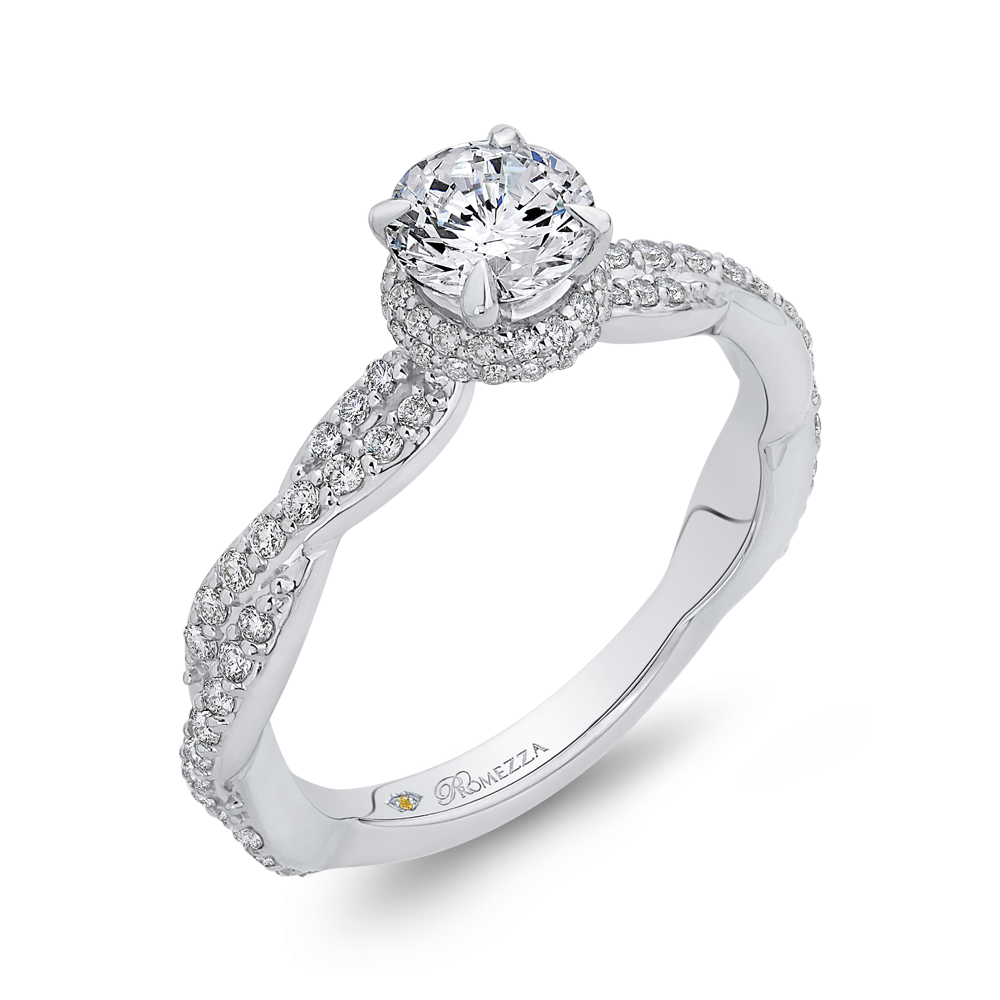 Round Diamond Floral Engagement Ring in 14K White Gold