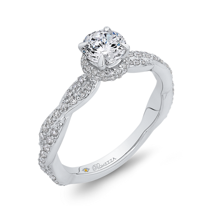 Round Diamond Floral Engagement Ring in 14K White Gold