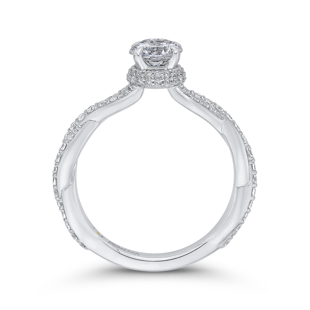 Round Diamond Floral Engagement Ring in 14K White Gold