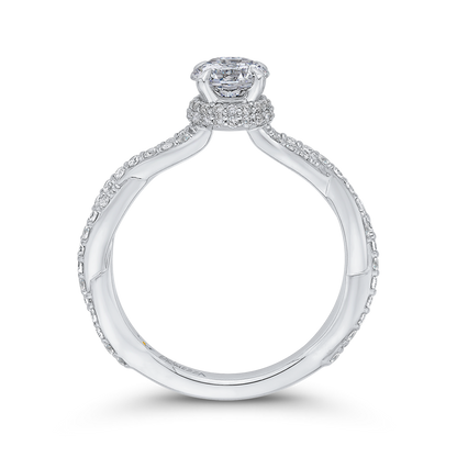 Round Diamond Floral Engagement Ring in 14K White Gold