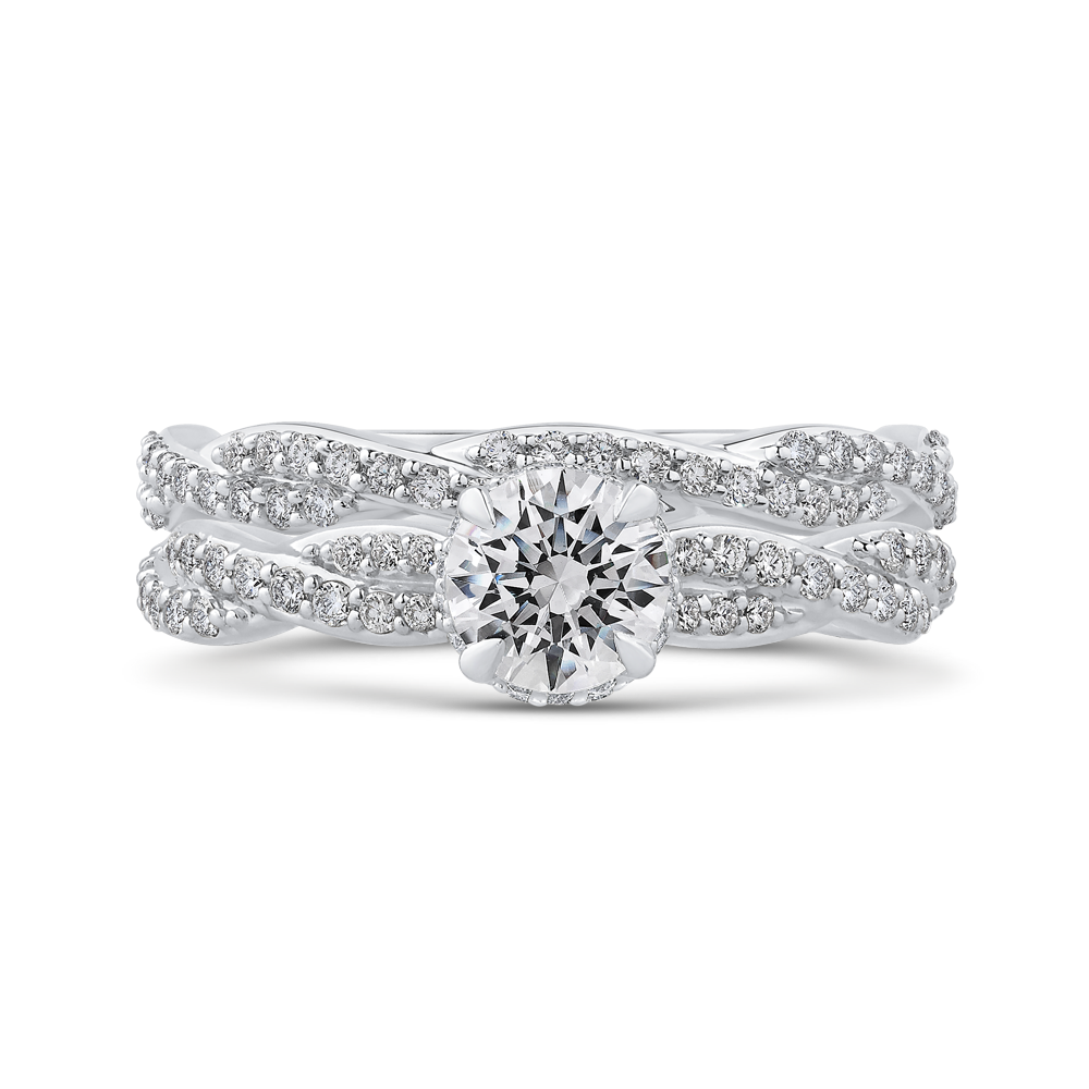 Round Diamond Floral Engagement Ring in 14K White Gold