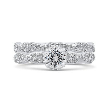 Round Diamond Floral Engagement Ring in 14K White Gold