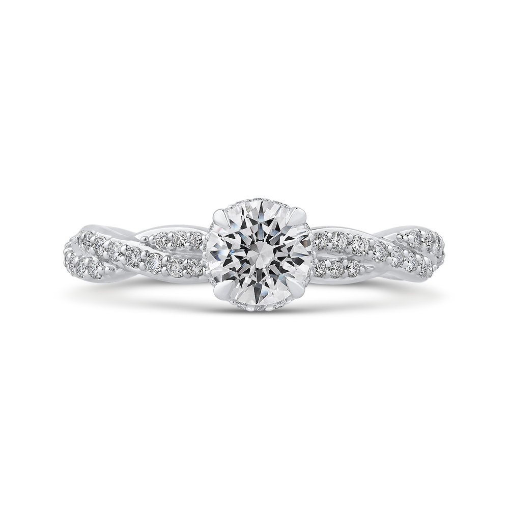 Round Diamond Floral Engagement Ring in 14K White Gold