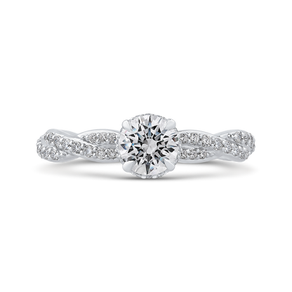 Round Diamond Floral Engagement Ring in 14K White Gold