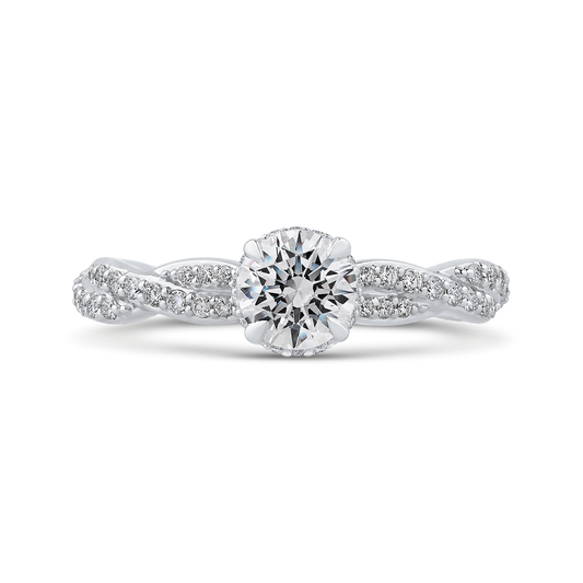 Round Diamond Floral Engagement Ring in 14K White Gold