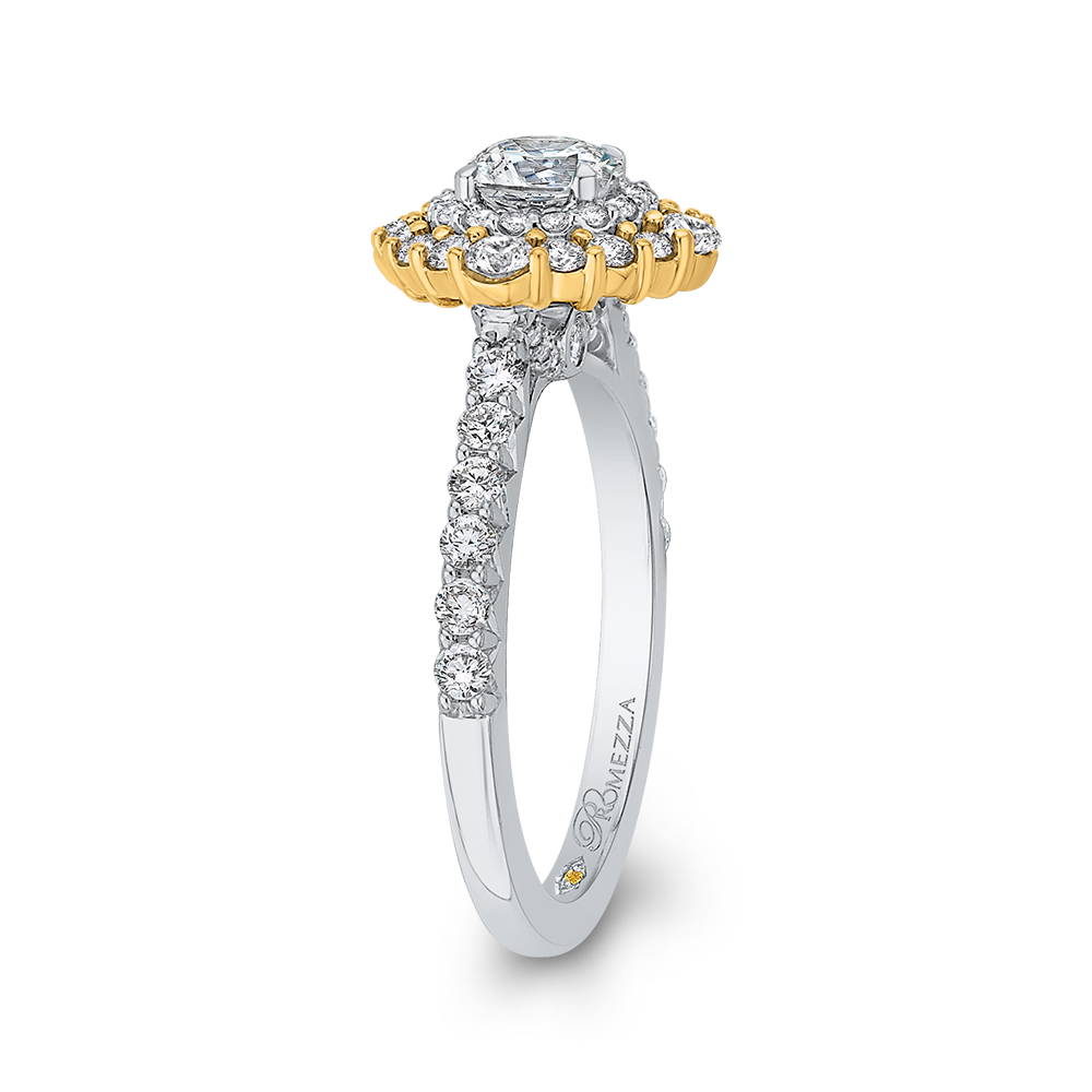 Round Diamond Double Halo Engagement Ring in 14K Two Tone Gold