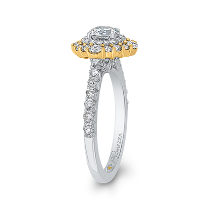 Round Diamond Double Halo Engagement Ring in 14K Two Tone Gold