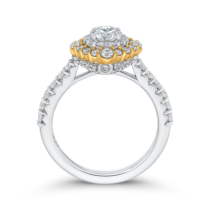 Round Diamond Double Halo Engagement Ring in 14K Two Tone Gold