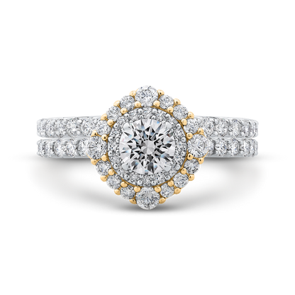 Round Diamond Double Halo Engagement Ring in 14K Two Tone Gold