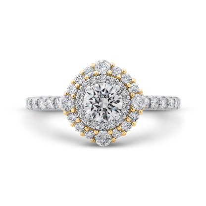 Round Diamond Double Halo Engagement Ring in 14K Two Tone Gold