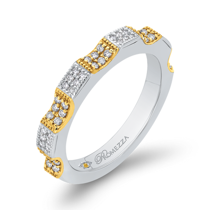 Round Diamond Half-Eternity Wedding Band in 14K Two Tone Gold