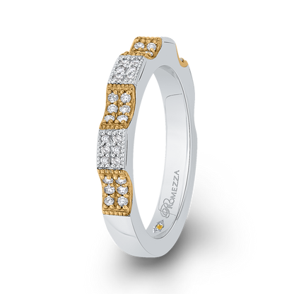 Round Diamond Half-Eternity Wedding Band in 14K Two Tone Gold