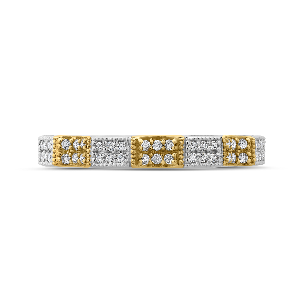 Round Diamond Half-Eternity Wedding Band in 14K Two Tone Gold