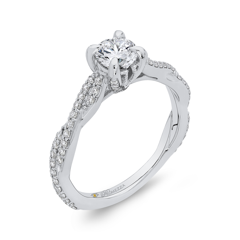 Round Diamond Engagement Ring with Crossover Shank in 14K White Gold