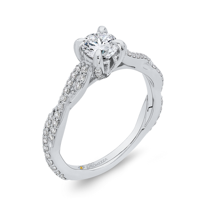 Round Diamond Engagement Ring with Crossover Shank in 14K White Gold