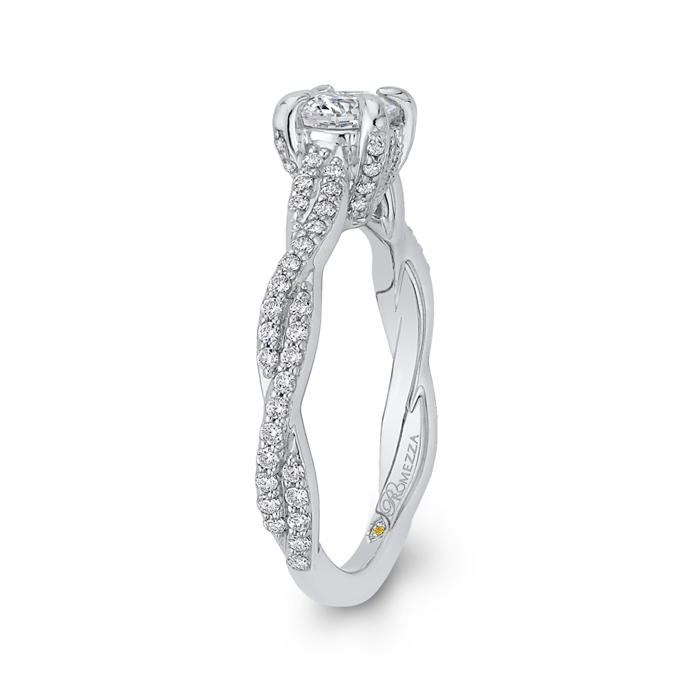 Round Diamond Engagement Ring with Crossover Shank in 14K White Gold