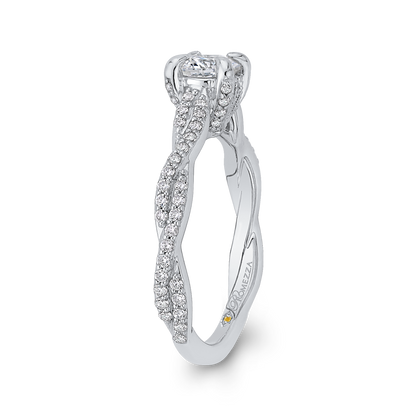 Round Diamond Engagement Ring with Crossover Shank in 14K White Gold