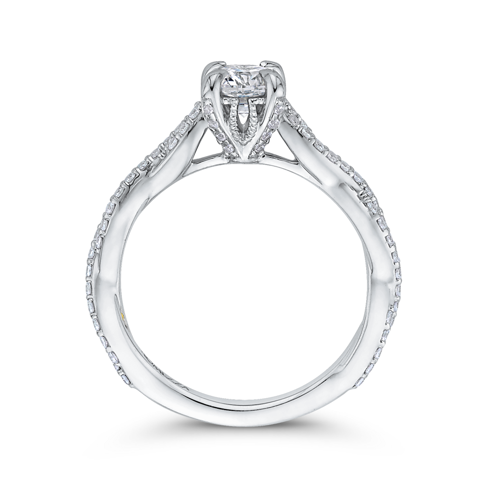 Round Diamond Engagement Ring with Crossover Shank in 14K White Gold