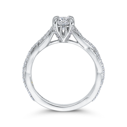 Round Diamond Engagement Ring with Crossover Shank in 14K White Gold