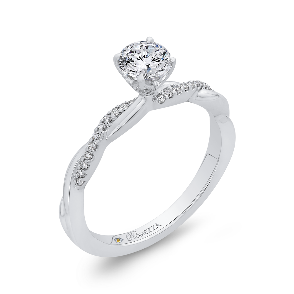 Round Diamond Engagement Ring with Crossover Shank in 14K White Gold