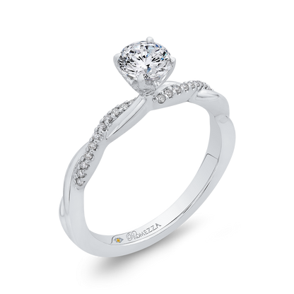 Round Diamond Engagement Ring with Crossover Shank in 14K White Gold