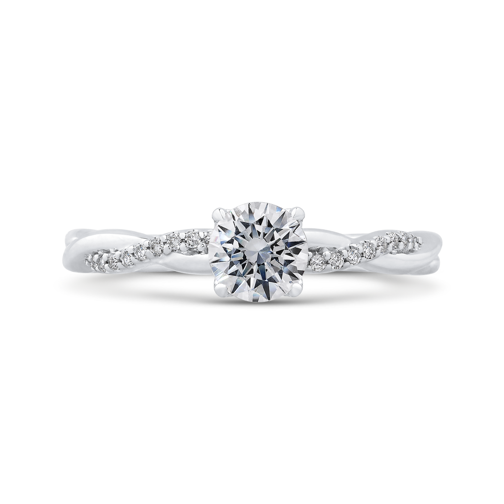 Round Diamond Engagement Ring with Crossover Shank in 14K White Gold