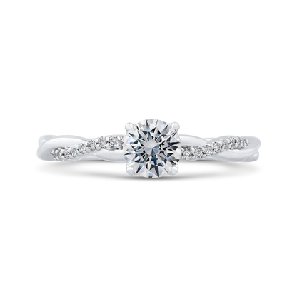 Round Diamond Engagement Ring with Crossover Shank in 14K White Gold