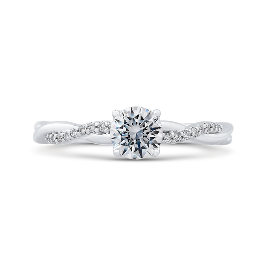 Round Diamond Engagement Ring with Crossover Shank in 14K White Gold